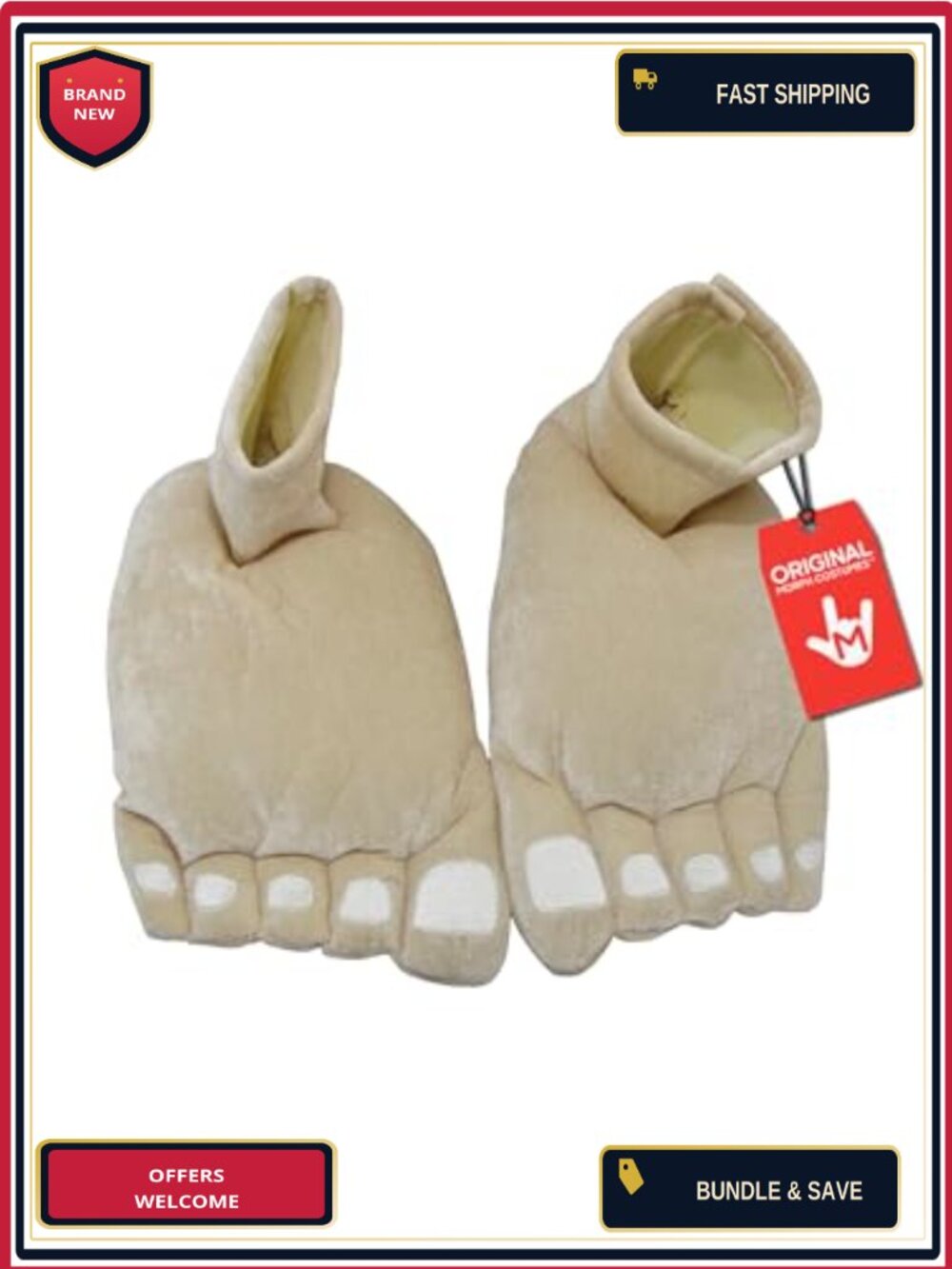 Caveman Feet Slippers Beige Vinyl Costume Accessory